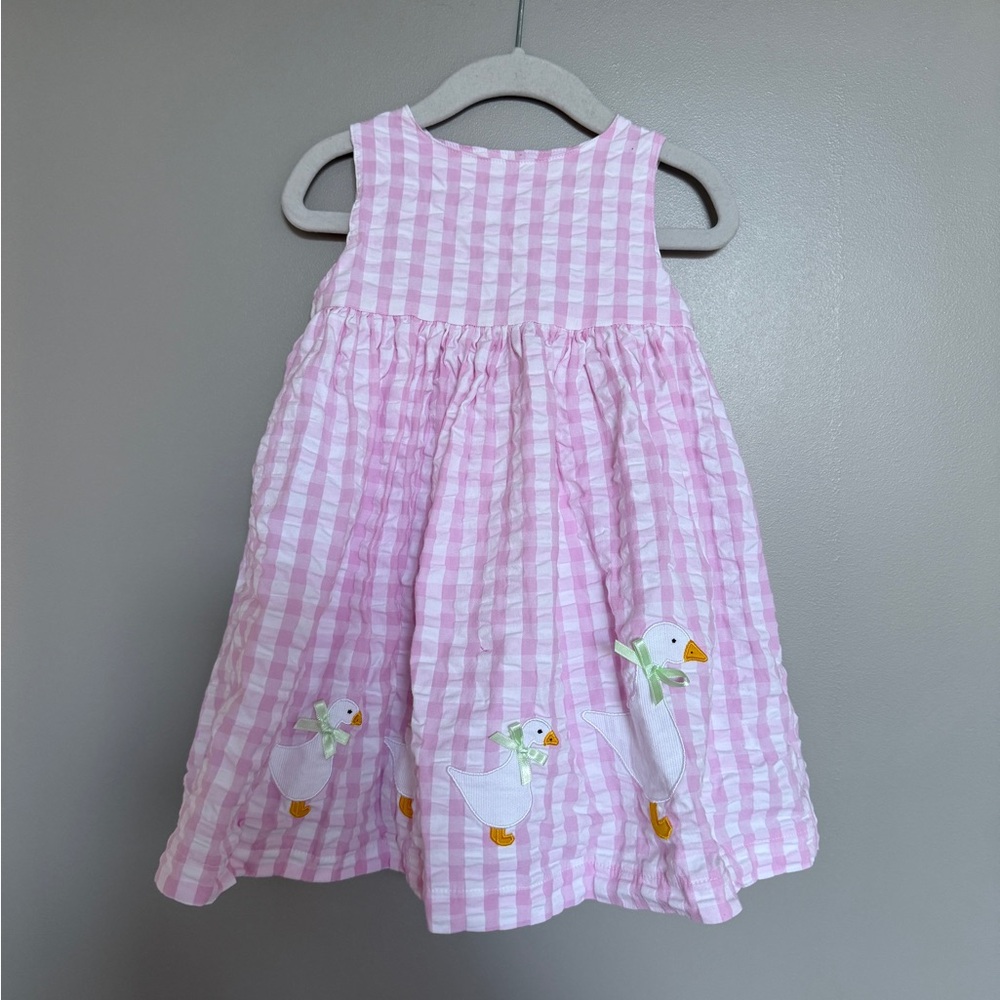 Trotters London Pink Spring Smocked Duck Dress